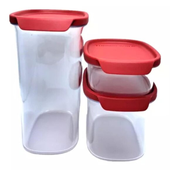 Tupperware Set of 3 Ultra Clear Oval Modular Mates with Red Lids - Picture 1 of 1